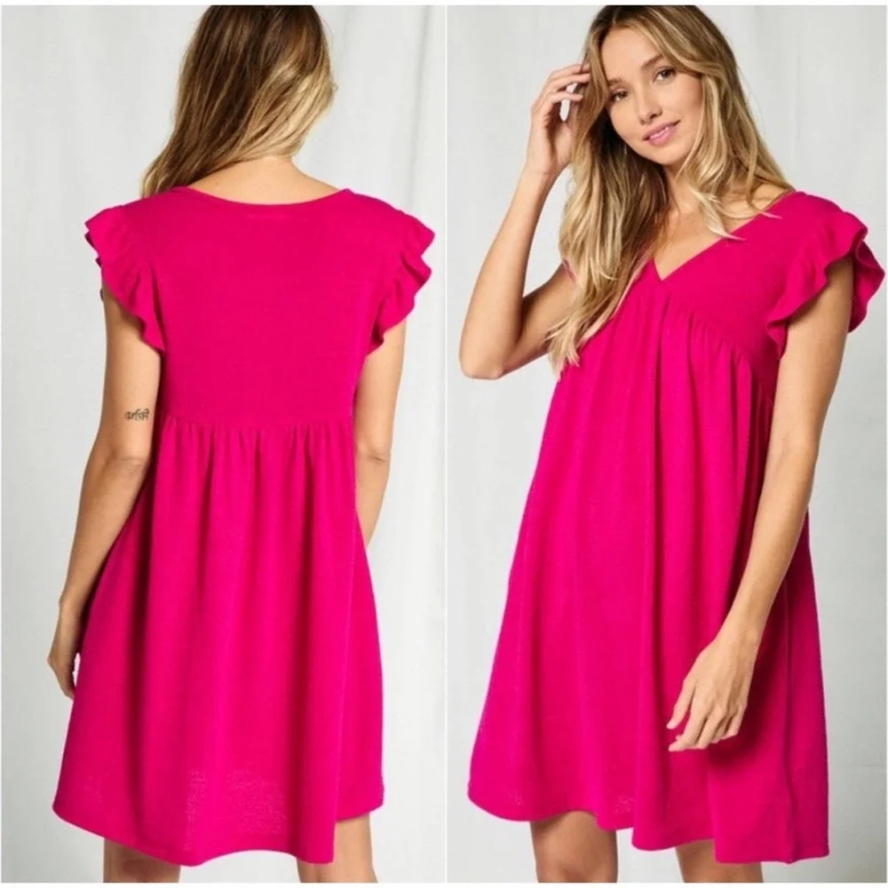 1 LEFT! USA MADE Magenta High Quality Women’s Summer Babydoll Pocket Dress - Picture 3 of 3